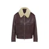 Bottega Veneta Brown Shearling Coat With Removable Fur Collar And Front Zip Closure In Leather Woman In Burgundy