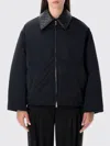 Bottega Veneta Beige Padded Bomber With Intreccio Leather Collar In Black