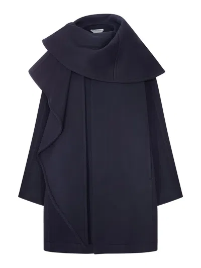 Bottega Veneta Coat With Oversized Draped Collar In Blue