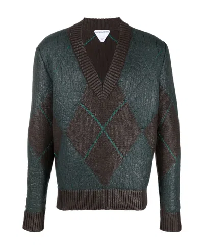 Bottega Veneta Coated Argyle-knit Jumper In Multicolor
