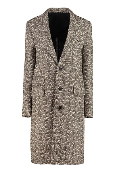 Bottega Veneta Embroidered Stretch Wool Blend Coat In Green