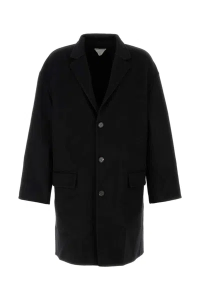 Bottega Veneta Wool Coat With Notched Lapel And Long Sleeves In Black