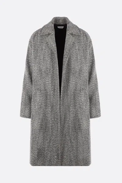 Bottega Veneta Herringbone Pattern Oversized Coat In Black