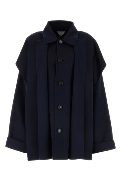Bottega Veneta Midnight Blue Wool Blend Coat In Black