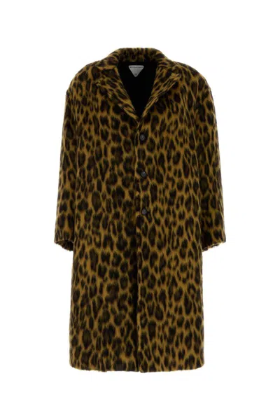 Bottega Veneta Animal Print Coat With Faux Fur Texture In Brown