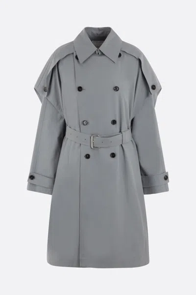 Bottega Veneta Cotton Canvas Cape Trench Coat In Grey