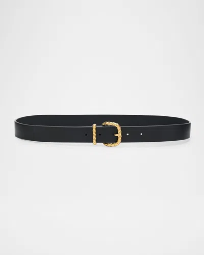Bottega Veneta Coaxial Leather Belt In Black Brass