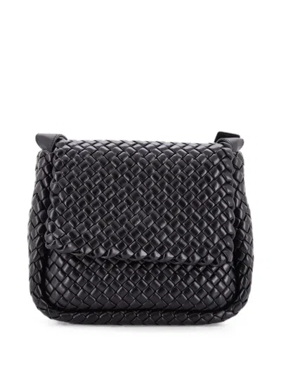 Pre-owned Bottega Veneta Cobble Flap Padded Intrecciato Leather Small Shoulder Bag In Black