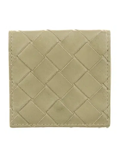 Pre-owned Bottega Veneta Coin Purse Intrecciato Weave Compact Wallet In Green