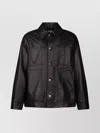 Bottega Veneta Collared Leather Jacket Front Pockets In Black