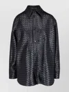 Bottega Veneta Black Shirt With All-over Woven Pattern In Leather Woman In Black