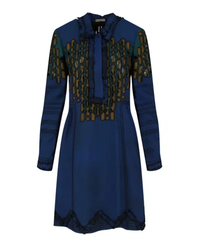 Bottega Veneta Collared Pattern Dress In Blue