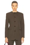 Bottega Veneta Collarless Blazer In Dark Olive