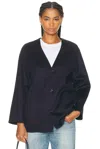 Bottega Veneta Collarless Coat In Blue