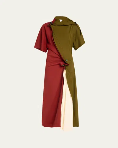 Bottega Veneta Colorblock Fluid Stretch Viscose Piercing Dress In Rosewood