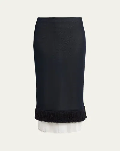 Bottega Veneta Colorblock Layered Fringe Midi Skirt In Blue