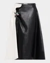 Bottega Veneta Colorblock Leather Gathered Midi Skirt In Beigeblac