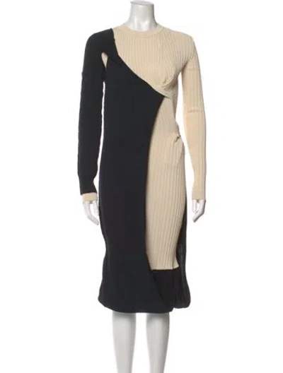 Pre-owned Bottega Veneta Colorblock Pattern Midi Length Dress In Black