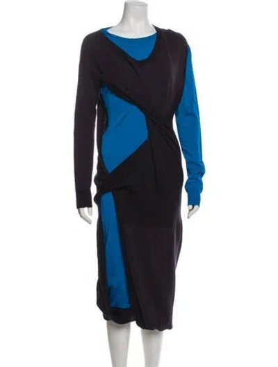 Pre-owned Bottega Veneta Colorblock Pattern Midi Length Dress In Blue