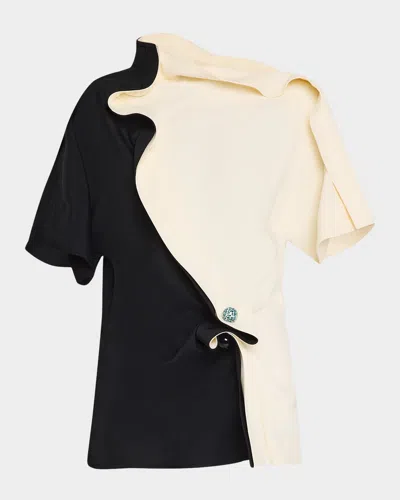 Bottega Veneta Colorblock Ruffle Top In Beigeblac