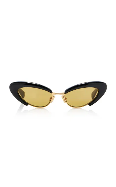 Bottega Veneta Bv1387s Linea Ribbon 001 Black Yellow Sunglasses In Gold