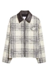 Bottega Veneta Compact Bouclé Check Wool Blend Jacket With Leather Trim In White