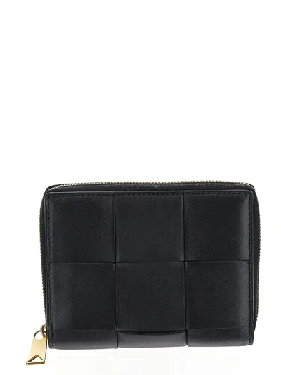 Bottega Veneta Compact Cassette Zip Around Wallet In Black