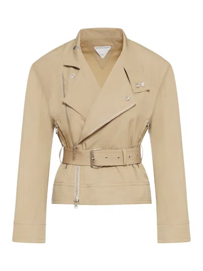 Bottega Veneta Compact Cotton Blouson With Belt In Beige