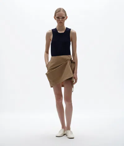 Bottega Veneta Compact Cotton Poplin Skirt In Brown
