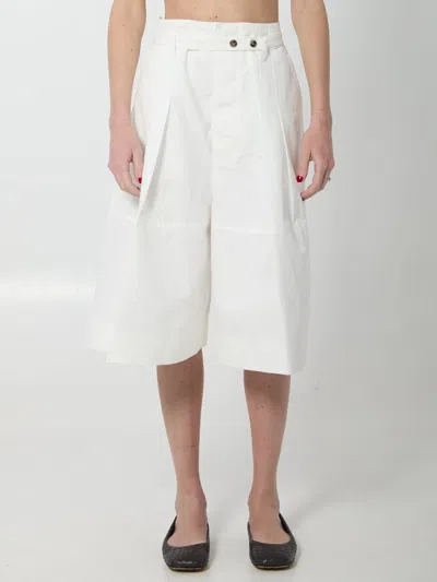 Bottega Veneta Compact Cotton Toile Culotte In White