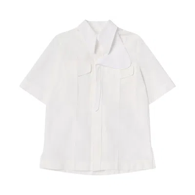 Pre-owned Bottega Veneta Compact Cotton Toile Short-sleeve Shirt 'chalk' | White | Women's Size 38