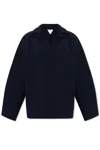 Bottega Veneta Mens Compact Double-v-neck Relaxed-fit Wool Jumper Navy In Blue