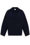 Bottega Veneta Mens Compact Double-v-neck Relaxed-fit Wool Jumper Navy In Blue