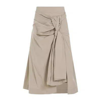 Bottega Veneta Compact Knot Sand Cotton Midi Skirt In Neutrals