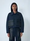 Bottega Veneta Women Blue Jacket With Classic Collar And Two Front Leather Patch Pockets In Cotton A In Blue