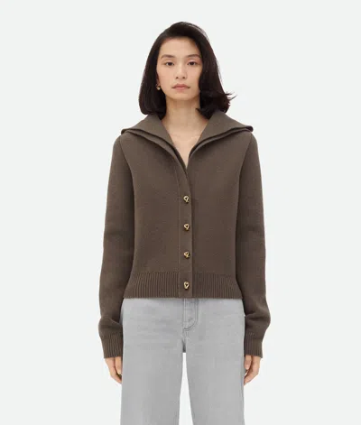 Bottega Veneta Compact Wool Blend Cardigan In Brown