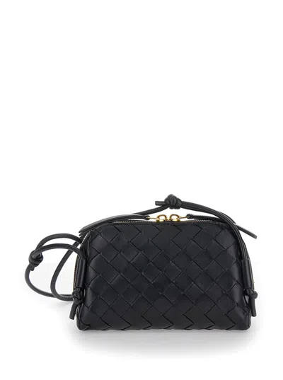 Bottega Veneta 'concert' Black Crossbody Bag With Intreccio Motif In Leather Woman