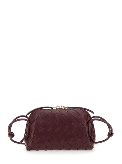 Bottega Veneta 'concert' Bordeaux Crossbody Bag With Intreccio Motif In Leather Woman