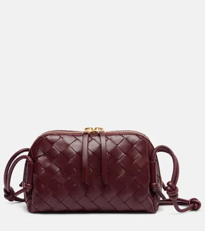 Bottega Veneta Concert Intrecciato Mini Leather Crossbody Bag In Burgundy