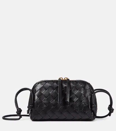 Bottega Veneta Concert Mini Intrecciato Leather Pouch In Black