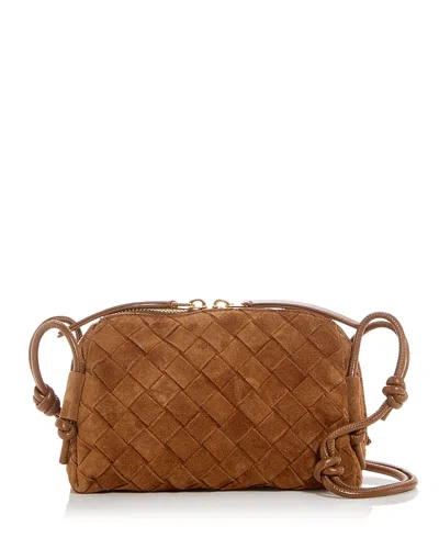 Bottega Veneta Concert Pouch Intrecciato Leather Suede Bag In Orange