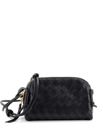 Pre-owned Bottega Veneta Concert Pouch Intrecciato Nappa Mini Crossbody Bag In Black