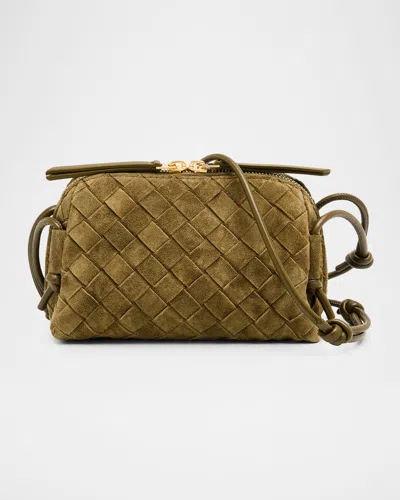 Bottega Veneta Concert Pouch Intrecciato Suede Crossbody Bag In Brown
