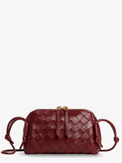 Bottega Veneta Concert Pouch Leather Shoulder Bag With Intrecciato Pattern In Red