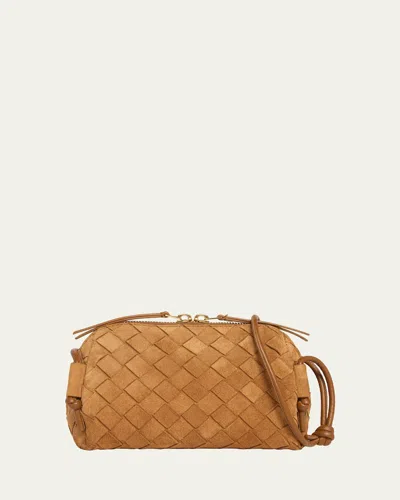 Bottega Veneta Concert Pouch Intrecciato Suede Shoulder Bag In Brown