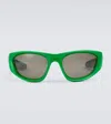 Bottega Veneta Cone Wraparound Sunglasses In Green-green-green