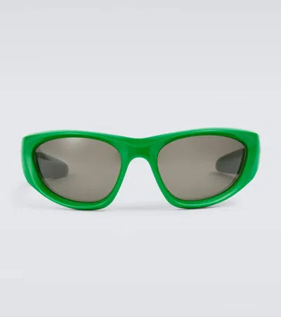 Bottega Veneta Cone Wraparound Sunglasses In Green-green-green