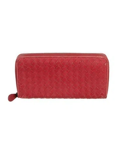 Pre-owned Bottega Veneta Continental Intrecciato Weave Continental Wallet In Red