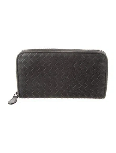 Pre-owned Bottega Veneta Continental Wallet Intrecciato Weave Continental Wallet In Grey