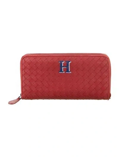Pre-owned Bottega Veneta Continental Wallet Intrecciato Weave Continental Wallet In Red